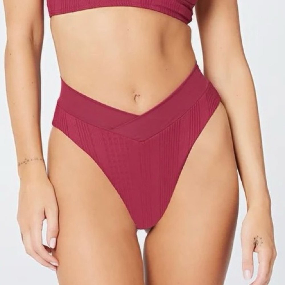 L*Space Bitsy Pointelle Rib Cabana Bikini Bottom in Cabernet